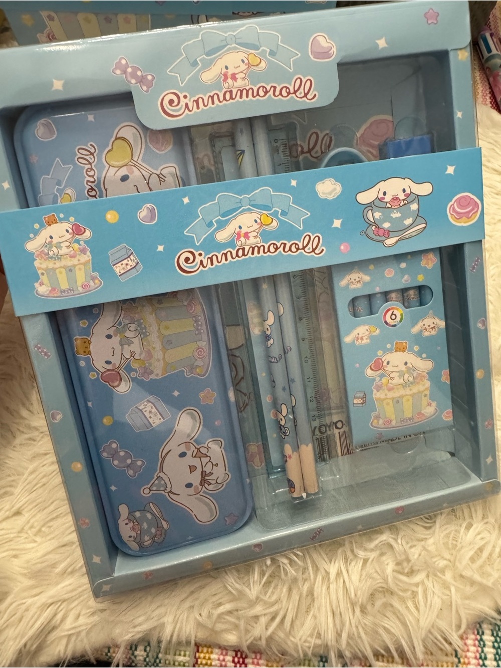 Cinnamoroll Blue Stationery Set Metal pencil case eraser ruler colors and more